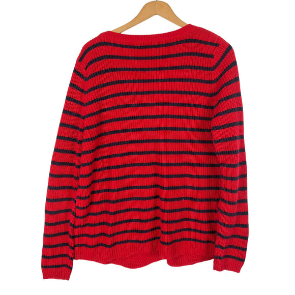Liz Claiborne 1X Sweater Mariner Red & Black Stripe Womens Cozy Knit Pullover - Picture 2 of 5